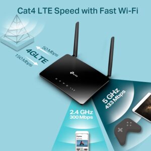 TP-Link Archer MR200 AC750 2.4GHz 750Mbps Dual Band 4G LTE Mobile Wi-Fi, SIM Slot Unlocked, No Configuration Required, Removable Wi-Fi Antennas Router